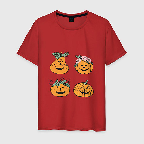 Мужская футболка Веселые тыквы / Красный – фото 1