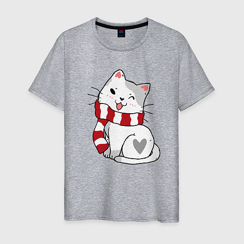 Мужская футболка Белый новогодний котик / Меланж – фото 1