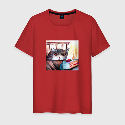 Мужская футболка День рождения кота / Красный – фото 1