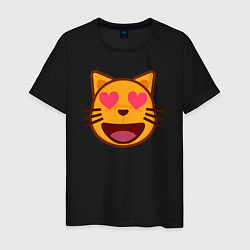 Футболка хлопковая мужская Оранжевый котик влюблён, цвет: черный