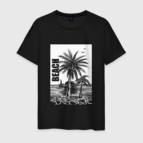 Мужская футболка Пляж пальмы / Черный – фото 1
