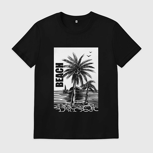 Мужская футболка Пляж пальмы / Черный – фото 1