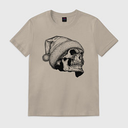 Футболка хлопковая мужская Череп новогодний вид снизу, цвет: миндальный