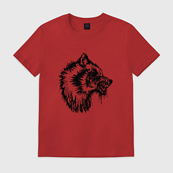 Футболка хлопковая мужская Злой черный волк, цвет: красный