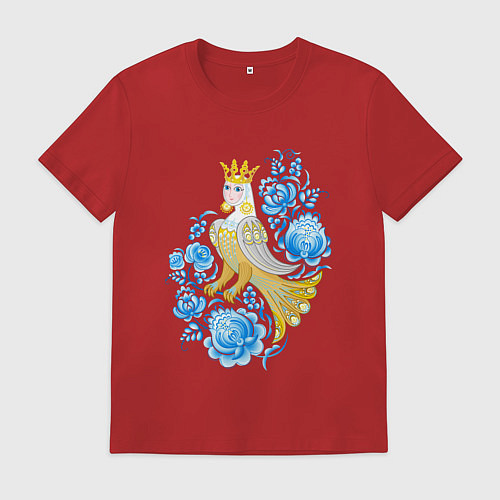 Мужская футболка Птица Сирин в цветах по мотивам гжельской росписи / Красный – фото 1