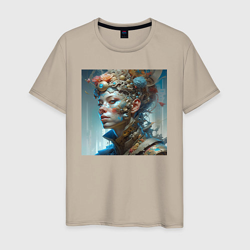 Мужская футболка Фантастический портрет от нейросети / Миндальный – фото 1