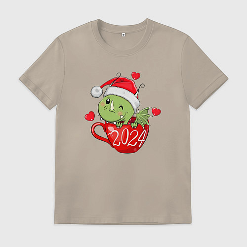 Мужская футболка Дракончик в кружке 2024 / Миндальный – фото 1