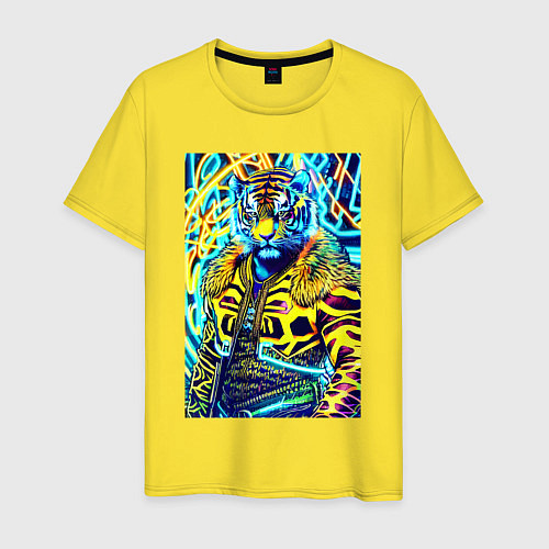 Мужская футболка Neon tiger - pop art - neural network / Желтый – фото 1