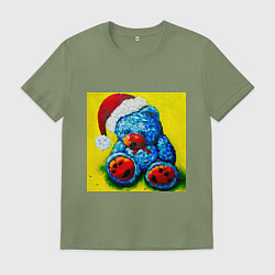 Футболка хлопковая мужская Плюшевый синий Санта мишка, цвет: авокадо