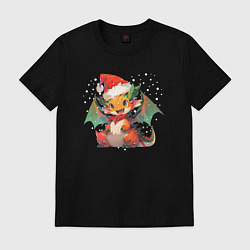 Футболка хлопковая мужская Red christmas dragon, цвет: черный
