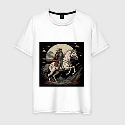 Футболка хлопковая мужская Рыцарь на коне под луной, цвет: белый