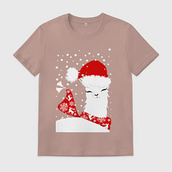 Мужская футболка Лама в шапочке и шарфе