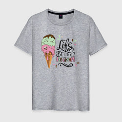 Футболка хлопковая мужская Life is better with ice cream, цвет: меланж