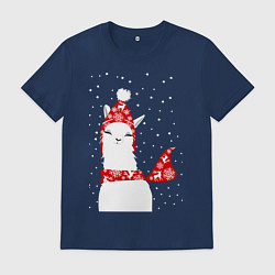 Мужская футболка Лама - альпака в шапочке и шарфе