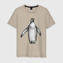 Футболка хлопковая мужская Пингвин штрихами, цвет: миндальный