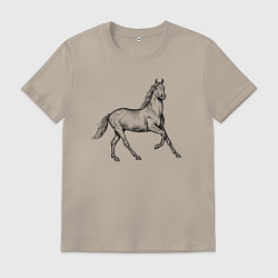 Футболка хлопковая мужская Лошадь скачет в профиль, цвет: миндальный