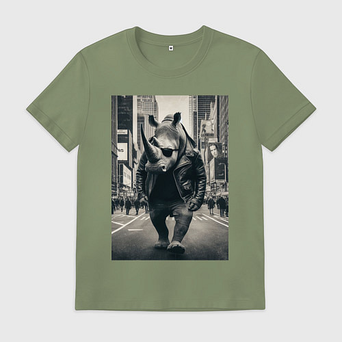 Мужская футболка Могучий носорог житель Нью-Йорка - нейросеть / Авокадо – фото 1