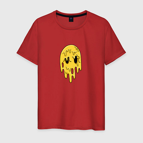 Мужская футболка Расплавленный стекающий смайлик / Красный – фото 1