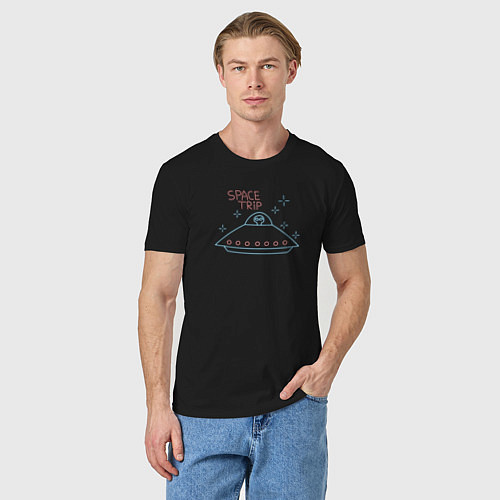 Мужская футболка Летающая тарелка неон / Черный – фото 3