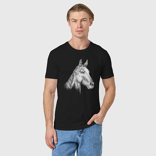 Мужская футболка Голова белой лошади / Черный – фото 3