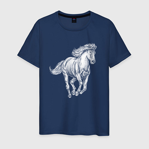 Мужская футболка Белая лошадь скачет / Тёмно-синий – фото 1