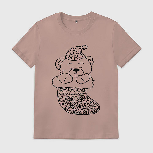 Мужская футболка Игрушечный мишка спит в сапожке для подарков - рас / Пыльно-розовый – фото 1