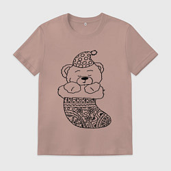 Футболка хлопковая мужская Игрушечный мишка спит в сапожке для подарков - рас, цвет: пыльно-розовый
