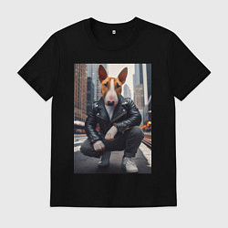 Футболка хлопковая мужская Булли на улице Нью-Йорка - нейросеть, цвет: черный