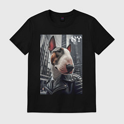 Футболка хлопковая мужская Dude bull terrier in New York - ai art, цвет: черный