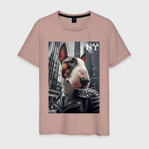 Мужская футболка Dude bull terrier in New York - ai art / Пыльно-розовый – фото 1