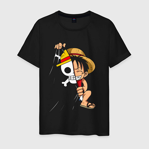 Мужская футболка One Piece Луффи флаг / Черный – фото 1