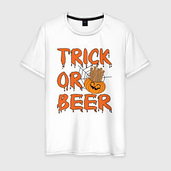 Футболка хлопковая мужская Trick or beer, цвет: белый