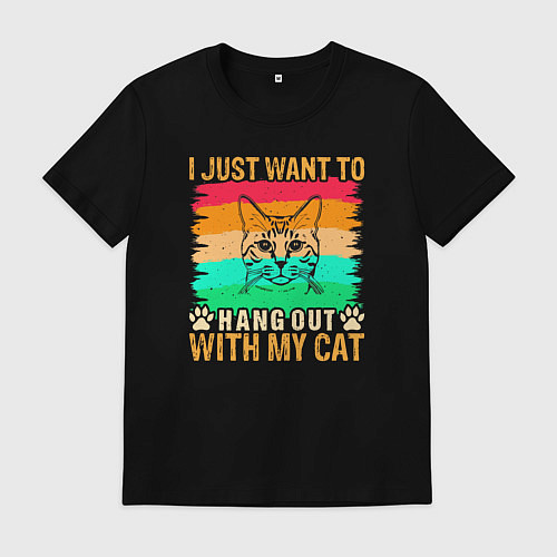 Мужская футболка I just want to with my cat / Черный – фото 1