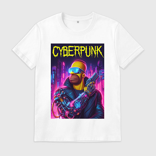 Мужская футболка Кибер Гомер с пистолетом - нейросеть / Белый – фото 1