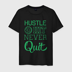 Футболка хлопковая мужская Hustle hit never quit, цвет: черный