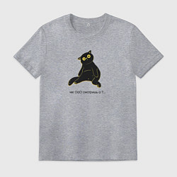 Мужская футболка Чёрный котик с вопросительным взглядом чего смотри