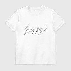 Футболка хлопковая мужская Леттеринг happy, цвет: белый
