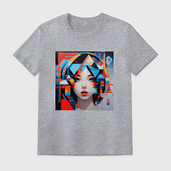 Футболка хлопковая мужская Девушка яркий арт, цвет: меланж