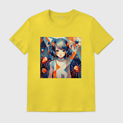 Футболка хлопковая мужская Девочка и пауки, цвет: желтый
