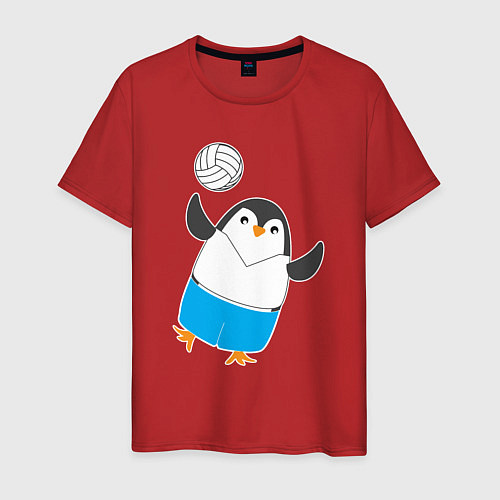 Мужская футболка Пингвин волейболист / Красный – фото 1