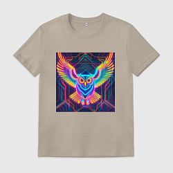 Футболка хлопковая мужская Неоновая сова, цвет: миндальный