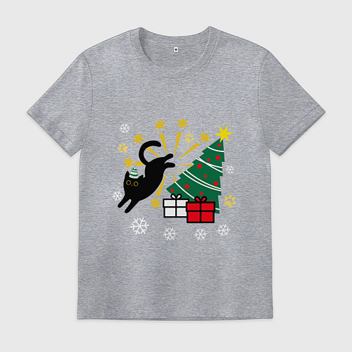 Мужская футболка Кот и елка / Меланж – фото 1