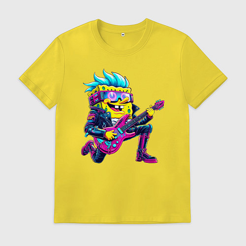 Мужская футболка Губка Боб - рок гитарист - нейросеть / Желтый – фото 1