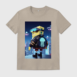 Футболка хлопковая мужская Sponge Bob - cyberpunk, цвет: миндальный