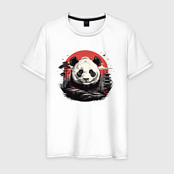 Футболка хлопковая мужская Панда с красным солнцем, цвет: белый