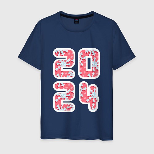 Мужская футболка Цифры 2024 со снежинками / Тёмно-синий – фото 1