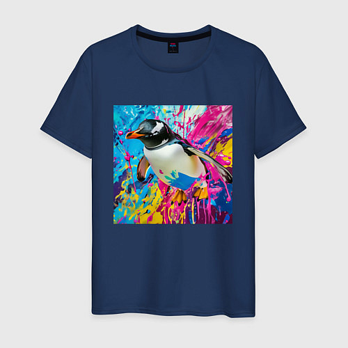 Мужская футболка Плавающий в краске пингвин / Тёмно-синий – фото 1