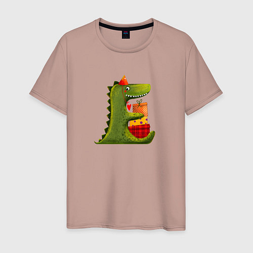 Мужская футболка Дракон с подарками / Пыльно-розовый – фото 1