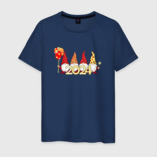 Мужская футболка Праздничные новогодние гномы / Тёмно-синий – фото 1