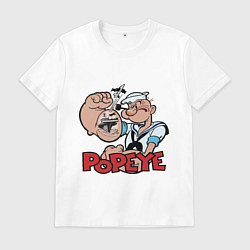 Футболка хлопковая мужская Попай - бицепс, цвет: белый